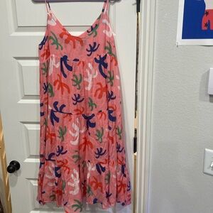 Oliphant Pink and Blue Patterned Midi Dress